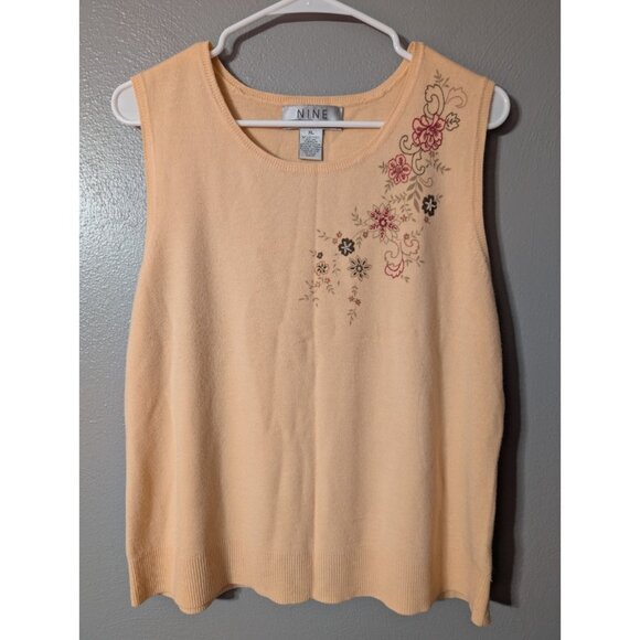 Nine & Company XL Sleeveless Knit Sweater Tank Top Peach Floral Y2K - Picture 2 of 7
